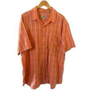 Woolrich Mens Shirt XXL Orange Short Sleeve Plaid 100% Cotton Outdoors Fishing